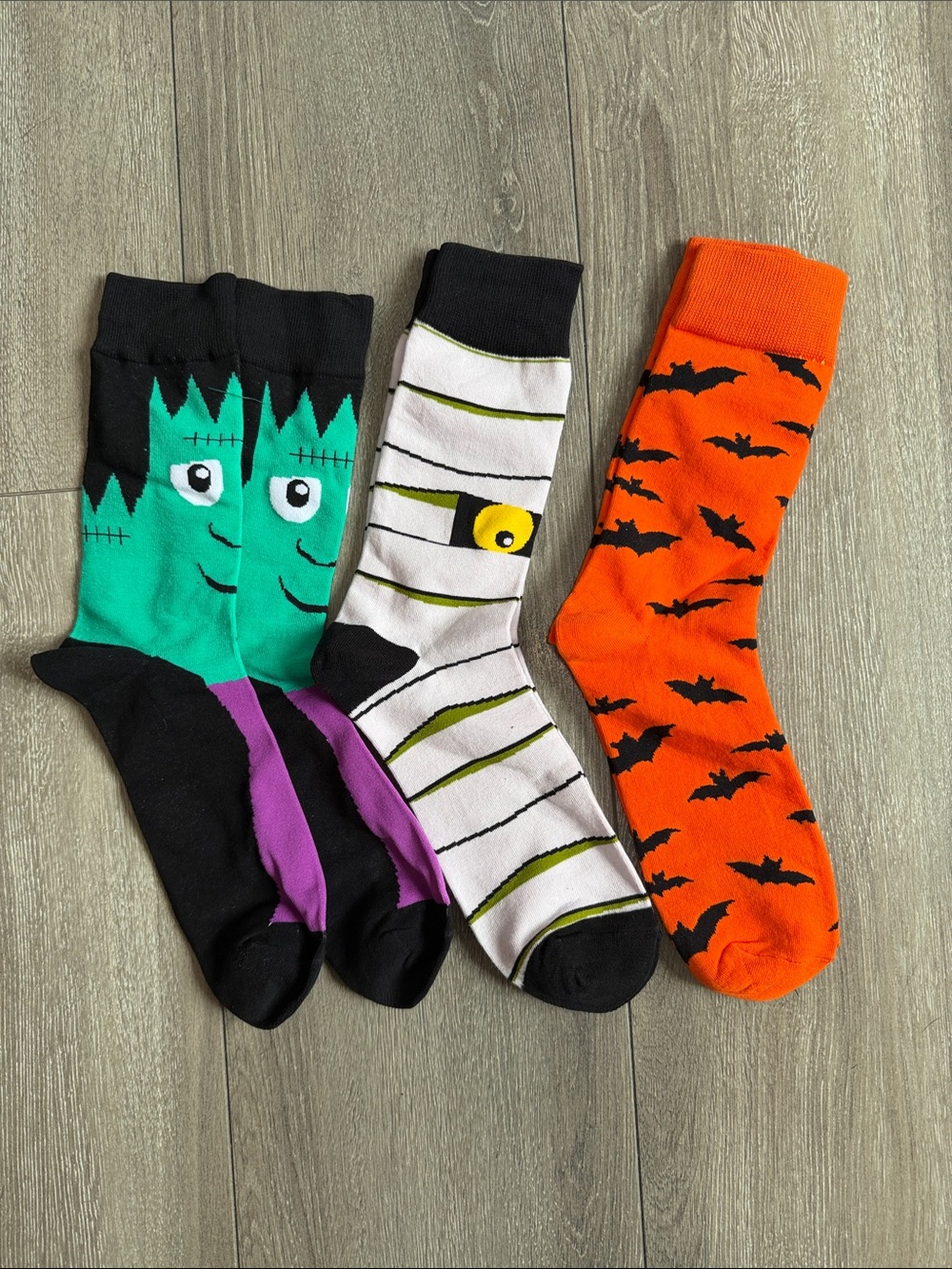 Halloween Crew Socks - Green, White, Orange Fun Designs